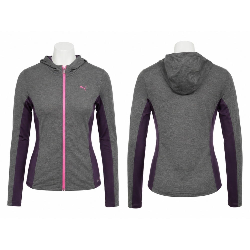 Puma Women's Gray Purple Full Zip Hooded Running Jacket Pink Logo